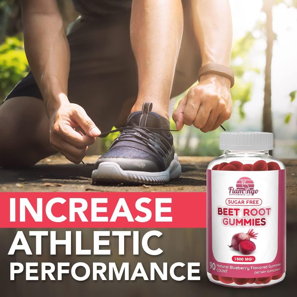 Sugar-Free Flamingo Supplements Beet Root Gummies - 1500mg Nitric Oxide Booster for Energy, Athletic Performance, Blood Flow & Circulation - 90 Chewables