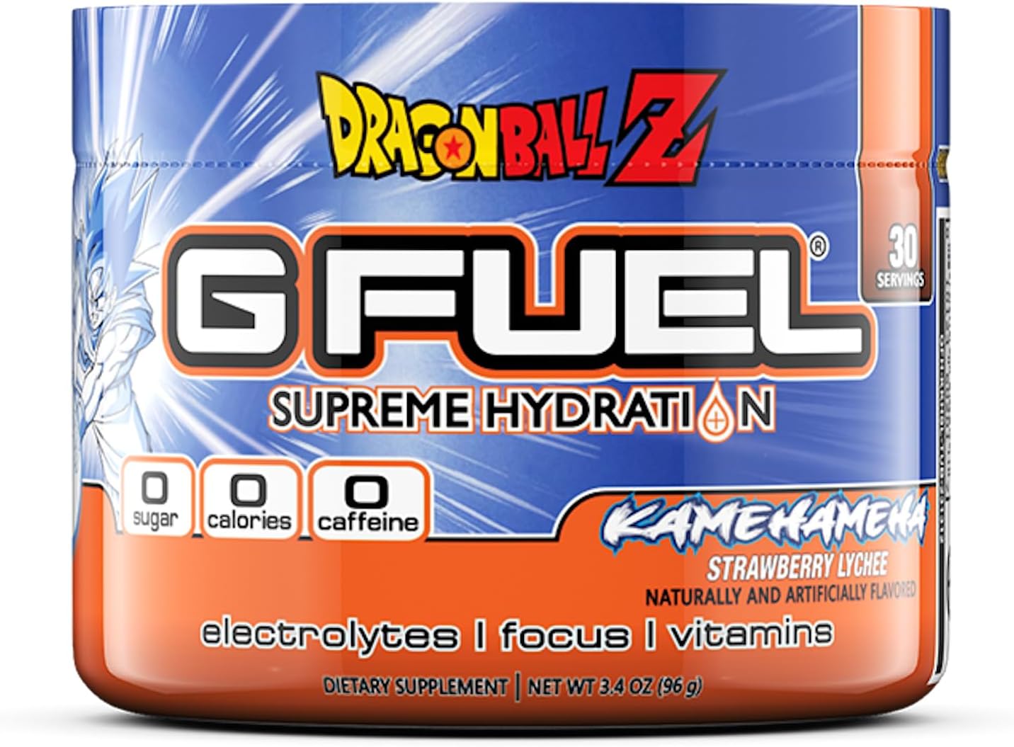 Sugar-Free G Fuel Kamehameha Hydration Electrolytes Powder - Strawberry Lychee Flavor - Zero Caffeine - Energy, Focus, & Hydration - 3.4 oz (30 Servings)