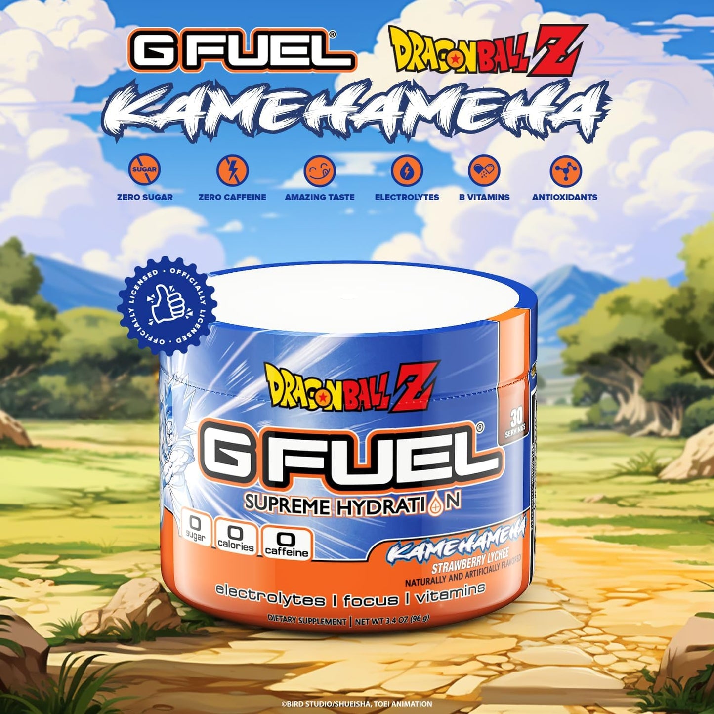 Sugar-Free G Fuel Kamehameha Hydration Electrolytes Powder - Strawberry Lychee Flavor - Zero Caffeine - Energy, Focus, & Hydration - 3.4 oz (30 Servings)