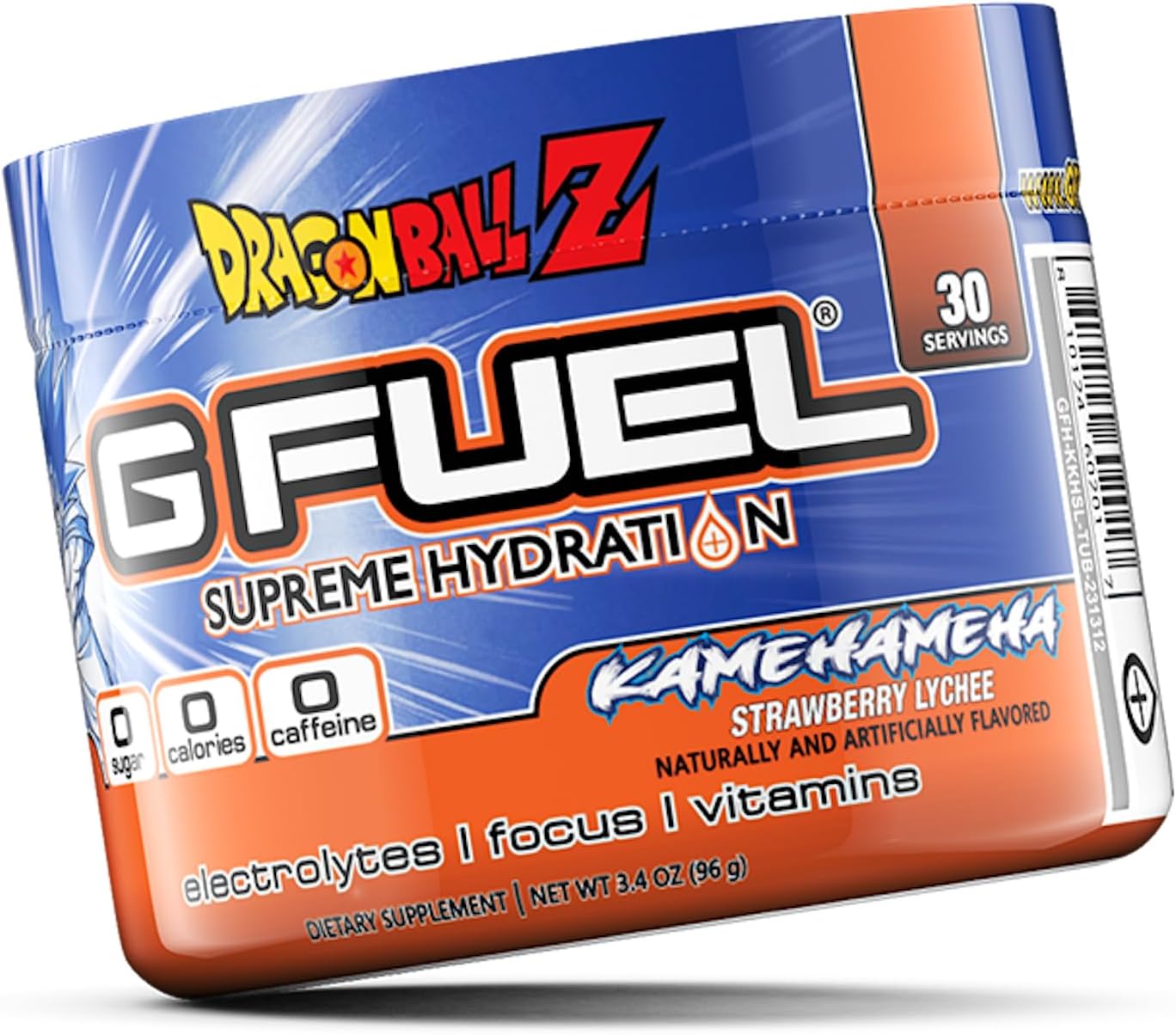 Sugar-Free G Fuel Kamehameha Hydration Electrolytes Powder - Strawberry Lychee Flavor - Zero Caffeine - Energy, Focus, & Hydration - 3.4 oz (30 Servings)