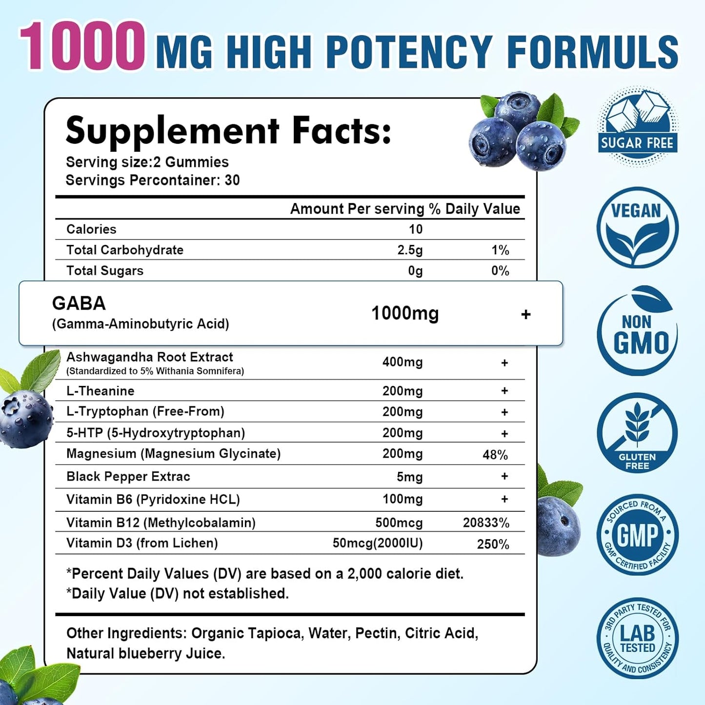 Sugar-Free GABA Gummies with L-Theanine & 5-HTP - Natural Calm & Sleep Support for Adults & Kids - 120 Count