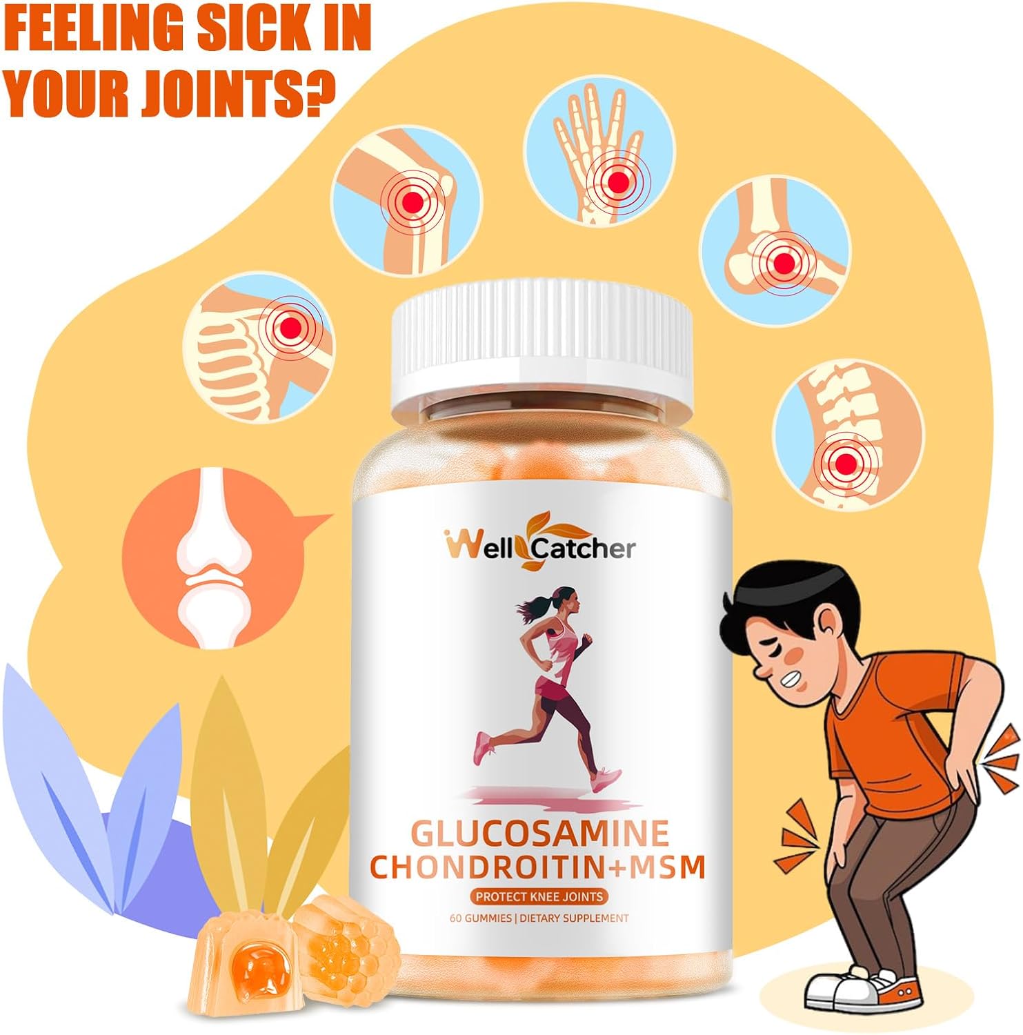 Sugar-Free Glucosamine Chondroitin Gummies with MSM for Joint Support - Elderberry Supplement for Adults - Pineapple Flavor - BoostGo Australia