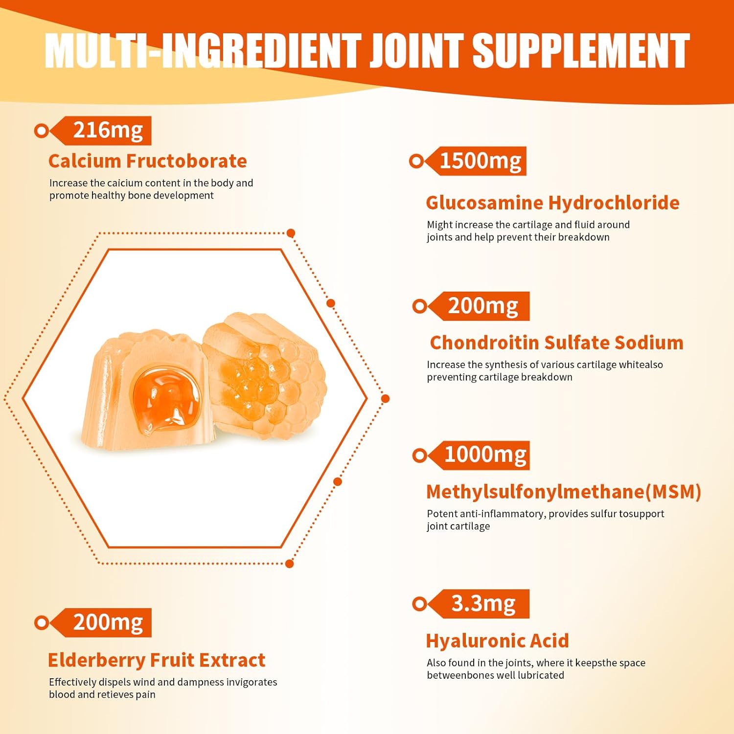 Sugar-Free Glucosamine Chondroitin Gummies with MSM for Joint Support - Elderberry Supplement for Adults - Pineapple Flavor - BoostGo Australia