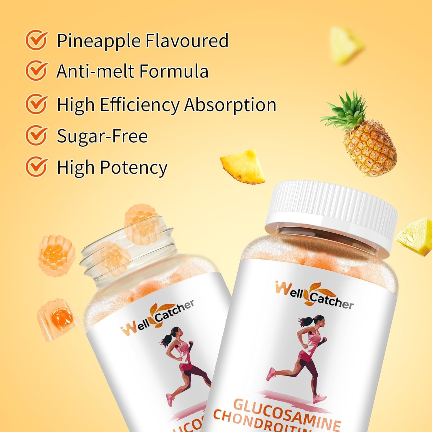 Sugar-Free Glucosamine Chondroitin Gummies with MSM for Joint Support - Elderberry Supplement for Adults - Pineapple Flavor - BoostGo Australia