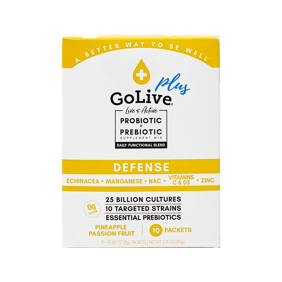 Sugar-Free GoLive Immune Defense Synbiotic: 25 Billion CFUs, 10 Clinical Strains for Digestion, Metabolism, Immunity - Doctor and Dietitian Recommended
