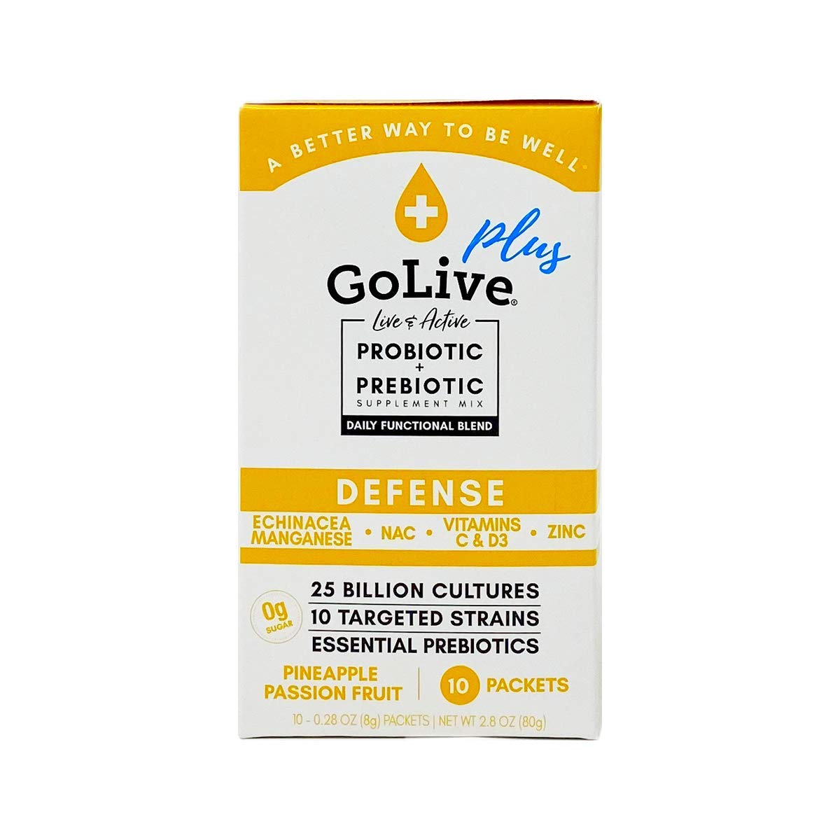 Sugar-Free GoLive Immune Defense Synbiotic: 25 Billion CFUs, 10 Clinical Strains for Digestion, Metabolism, Immunity - Doctor and Dietitian Recommended
