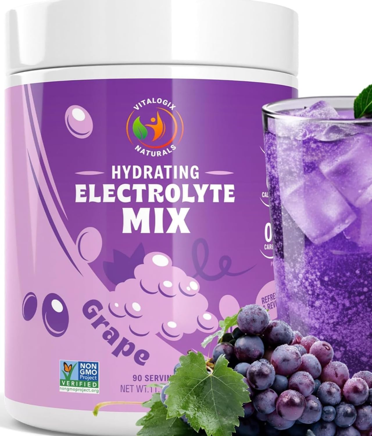 Sugar-Free Grape Electrolyte Powder Mix - 90 Servings, No Calories or Carbs, Keto & Vegan Friendly