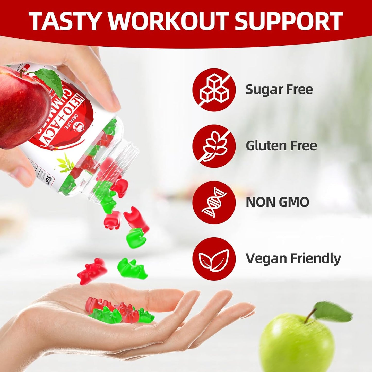 Sugar-Free GrnLife Keto ACV Gummies, 1000MG Apple Cider Vinegar Supplement, Metabolism Support for Men and Women, Made in USA, 120 Count