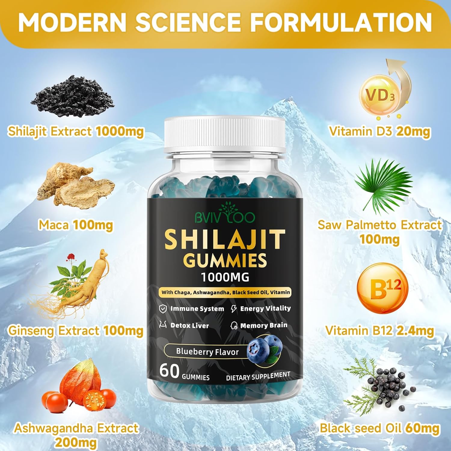 Sugar-Free Himalayan Shilajit Gummies for Energy, Brain & Immunity - 60 Gummies with 85+ Trace Minerals & Fulvic Acid - Men & Women's Supplement - BoostGo Australia