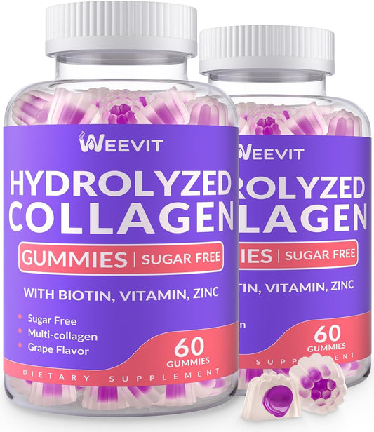 Sugar-Free Hydrolyzed Collagen Gummies for Women with Collagen Peptides, Biotin, and Vitamins for Hair, Skin, and Nails