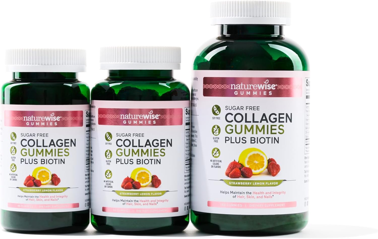 Sugar-Free Hydrolyzed Collagen Gummies for Women with Type I & III Peptides, Biotin, Vitamin C, E, Zinc - Hair, Skin, Nails & Joint Support - 180 Count - 3-Month Supply by NatureWise