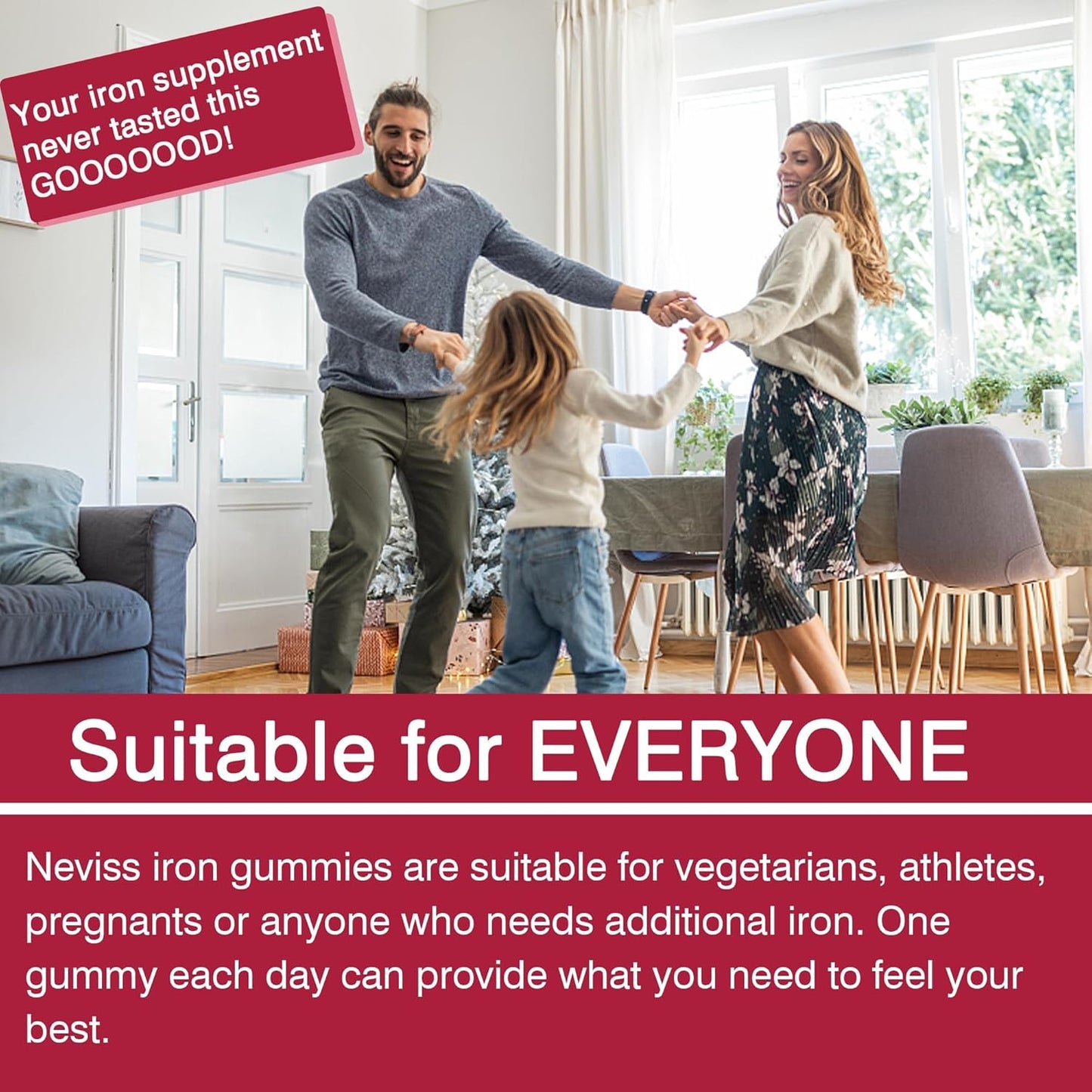 Sugar Free Iron Gummies with Vitamin B100 Complex for Energy and Immune Support