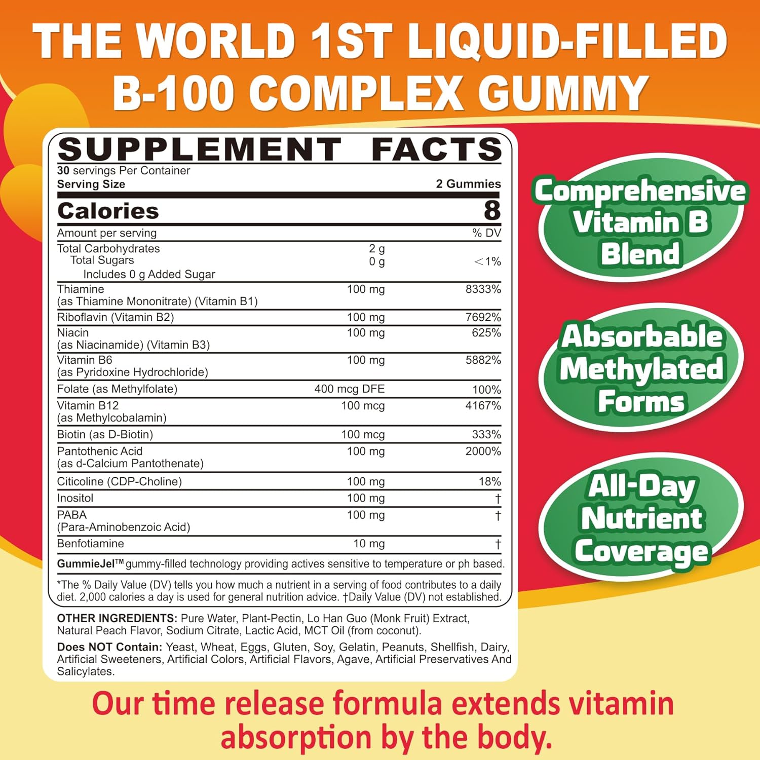 Sugar Free Iron Gummies with Vitamin B100 Complex for Energy and Immune Support