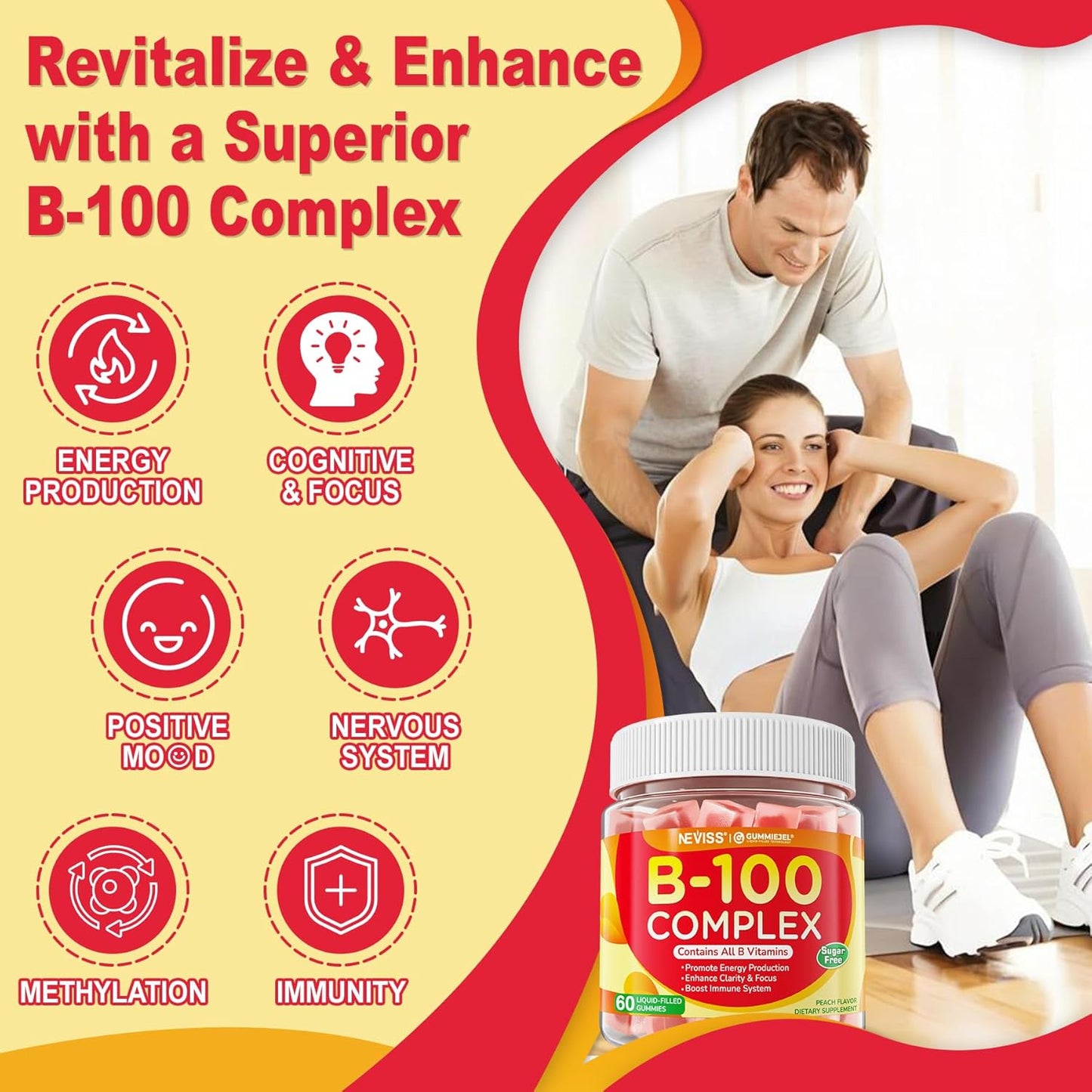 Sugar Free Iron Gummies with Vitamin B100 Complex for Energy and Immune Support