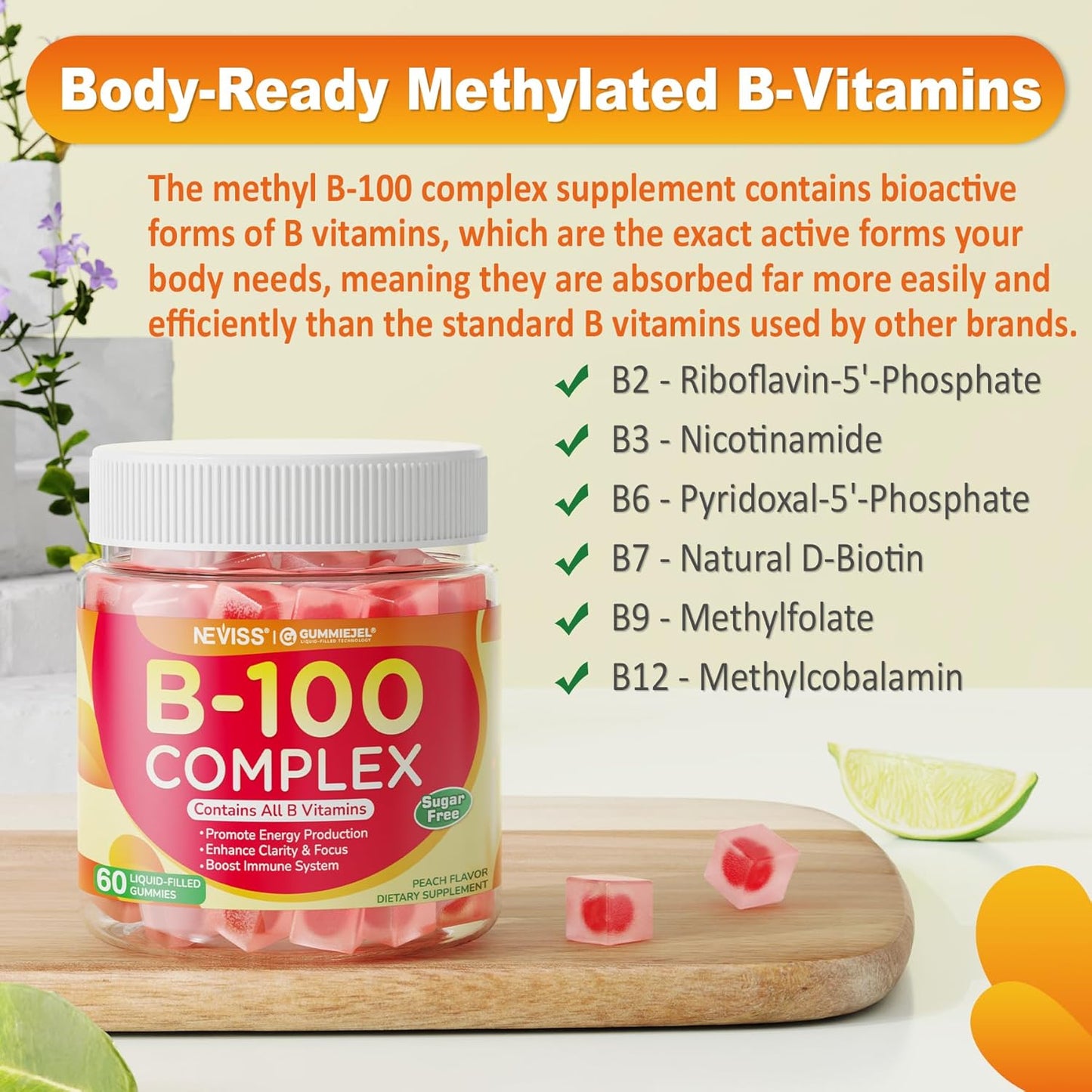 Sugar Free Iron Gummies with Vitamin B100 Complex for Energy and Immune Support