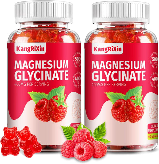 Sugar-Free KangRiXin Magnesium Glycinate Gummies - High Absorption Supplements for Adults & Kids - Gelatin-Free Magnesium Malate - 120 Count