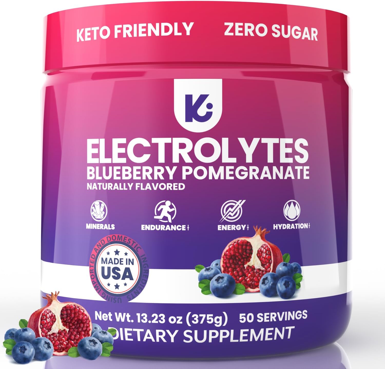 Sugar-Free Keppi Keto Electrolytes Powder for Advanced Hydration & Recovery - Blueberry Pomegranate Flavor - Made in USA - Easy Mixing