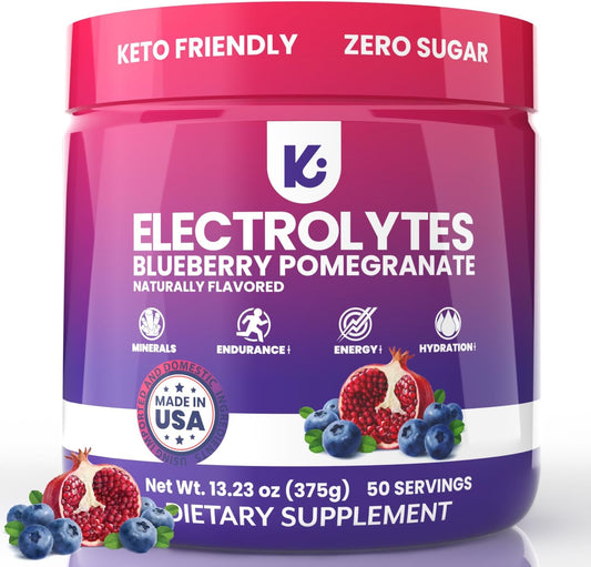Sugar-Free Keppi Keto Electrolytes Powder for Advanced Hydration & Recovery - Blueberry Pomegranate Flavor - Made in USA - Easy Mixing