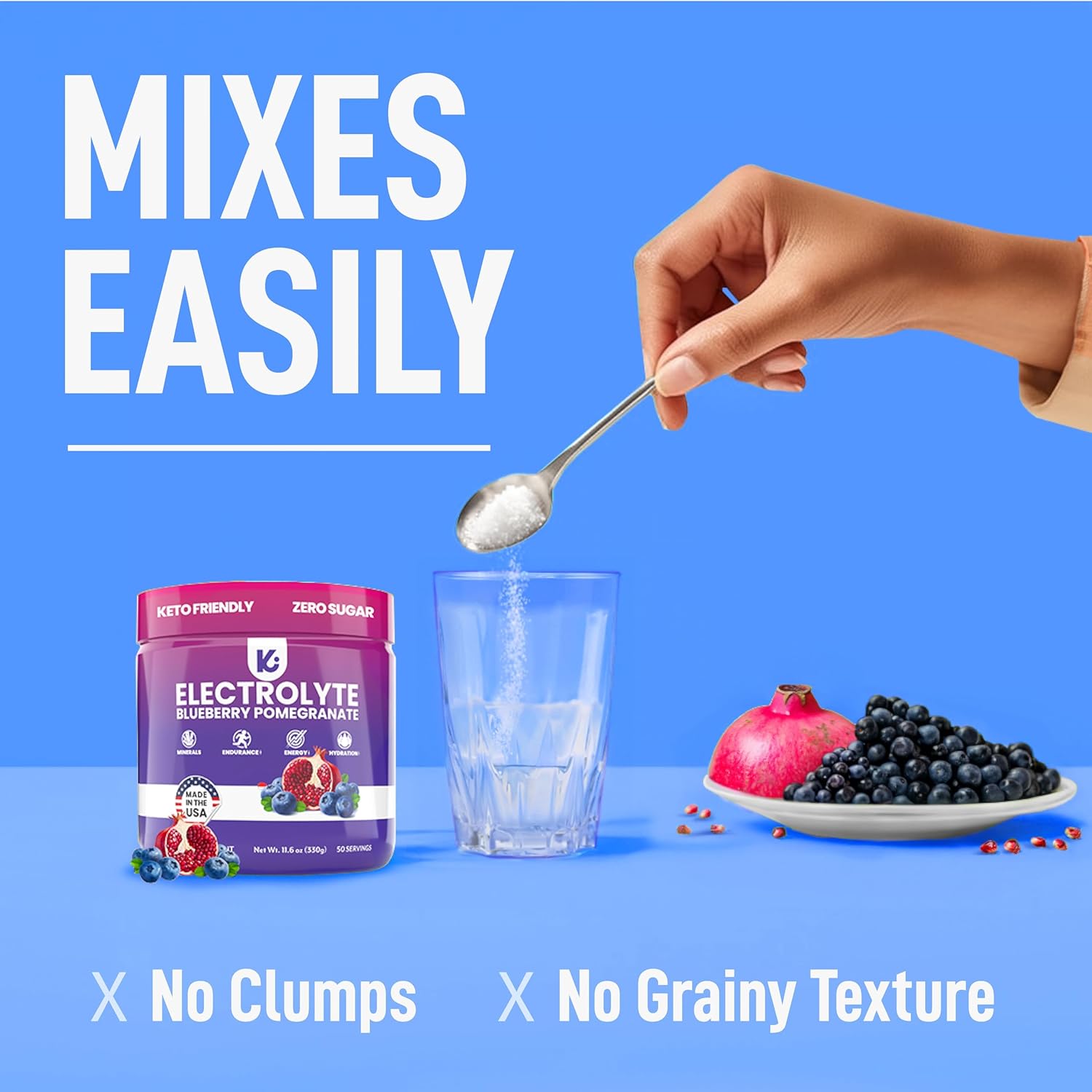 Sugar-Free Keppi Keto Electrolytes Powder for Advanced Hydration & Recovery - Blueberry Pomegranate Flavor - Made in USA - Easy Mixing