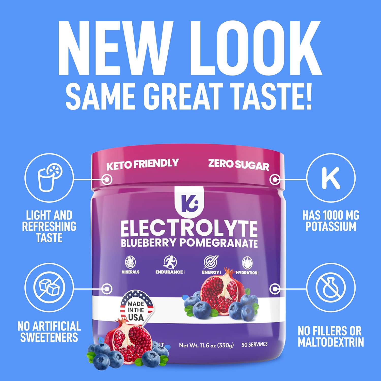 Sugar-Free Keppi Keto Electrolytes Powder for Advanced Hydration & Recovery - Blueberry Pomegranate Flavor - Made in USA - Easy Mixing