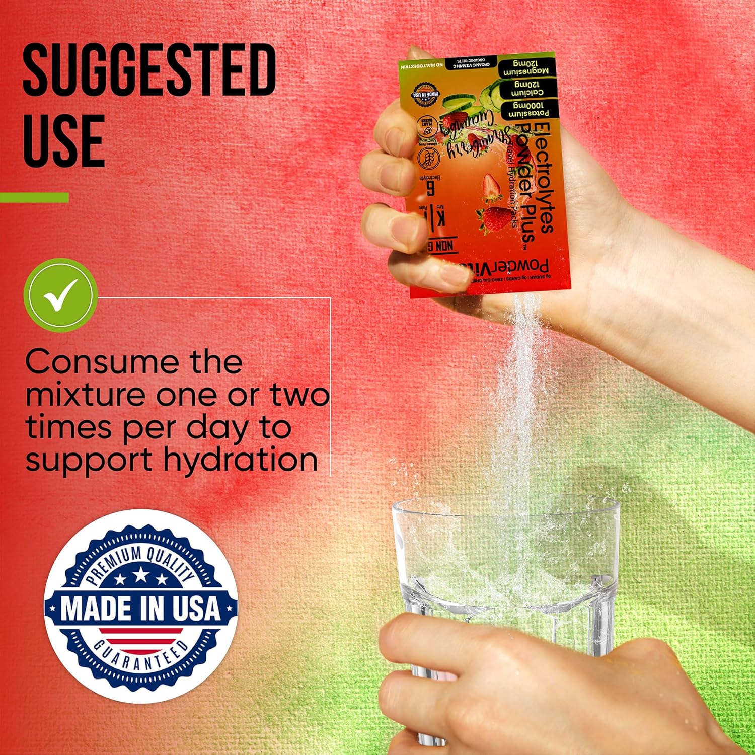 Sugar-Free Keto Electrolyte Powder with Vitamin C, Potassium, Calcium, and Magnesium - Strawberry Cucumber Flavor - Non-GMO Hydration Packets (30 Count)