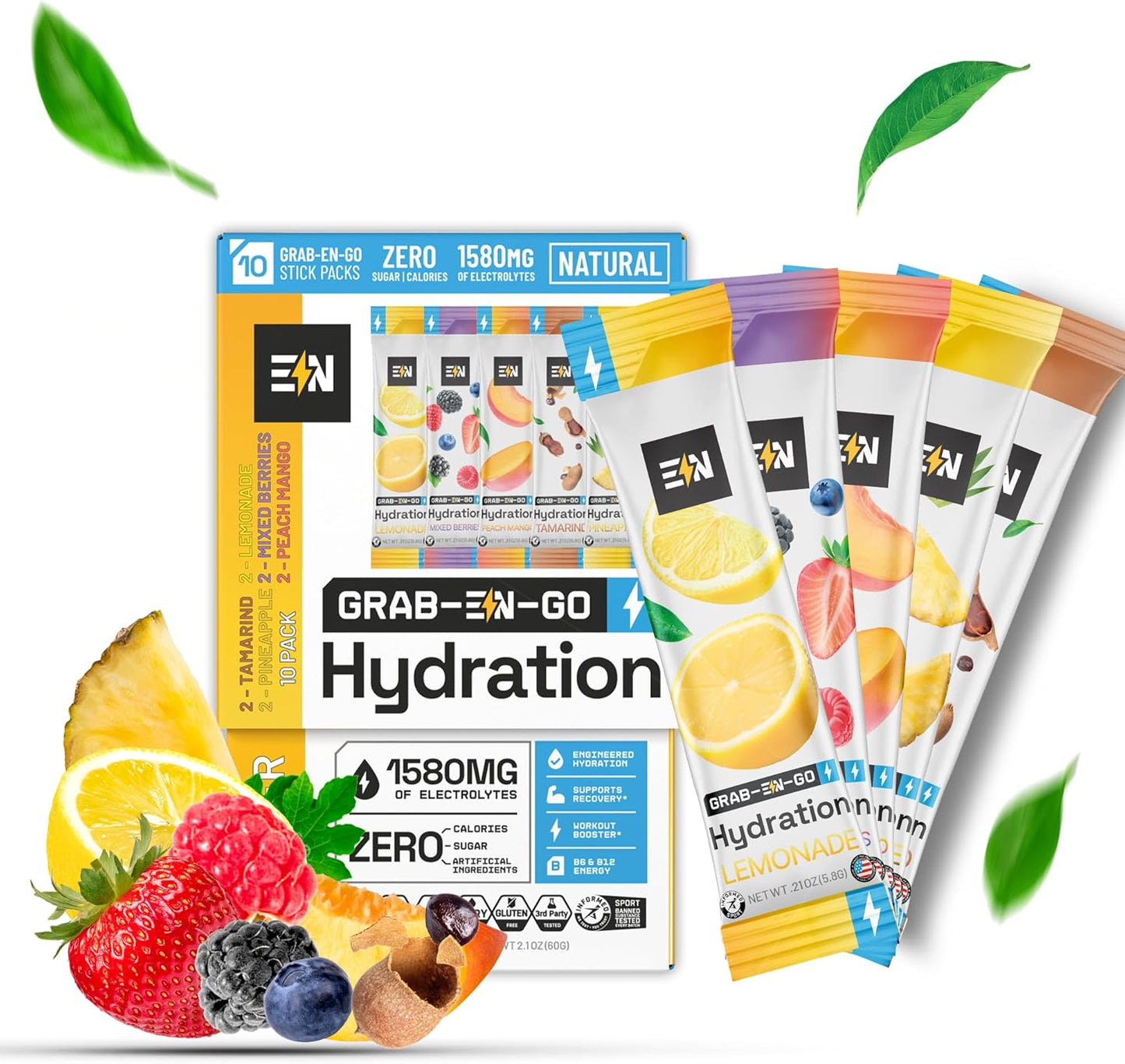 Sugar-Free Keto Electrolytes Sampler Pack - Single-Serving Powder Packets for Hydration, Vegan, Organic, Non-GMO, Gluten-Free - 10 CT