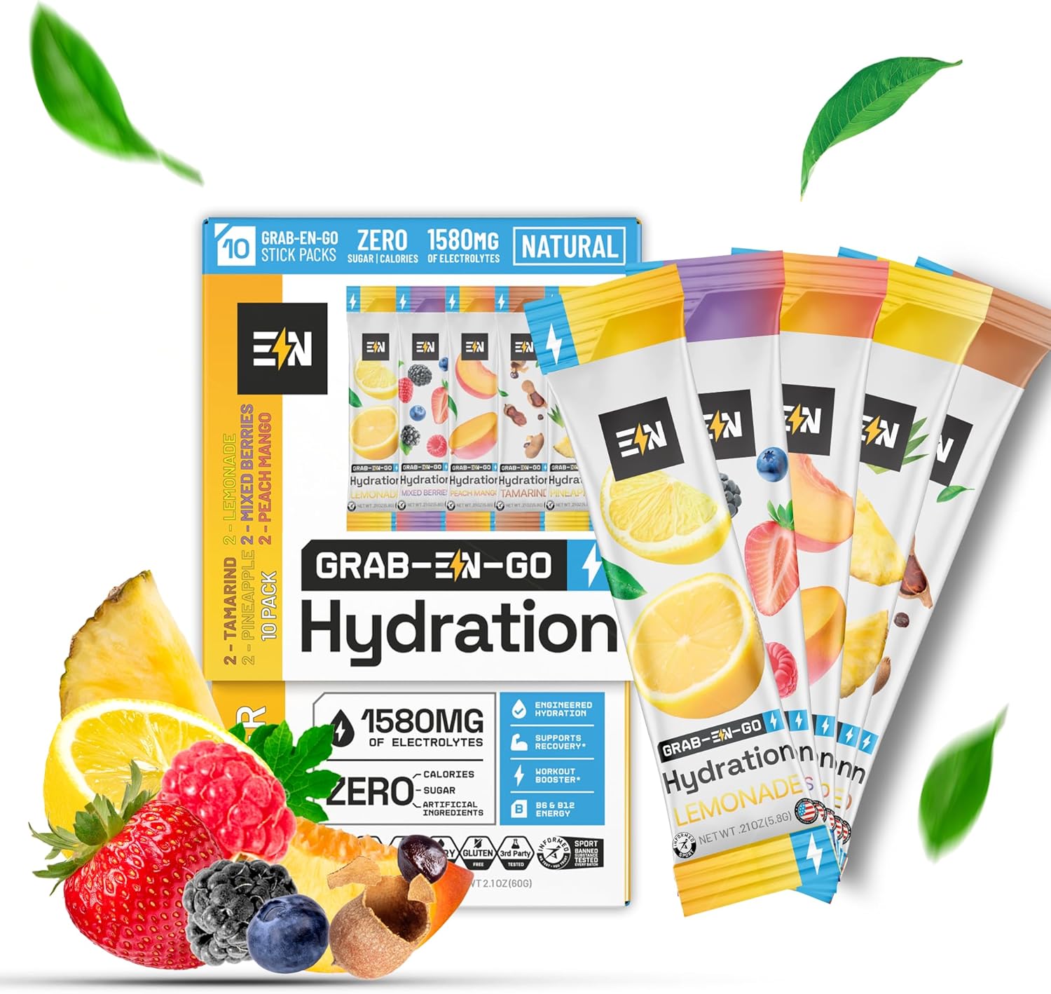 Sugar-Free Keto Electrolytes Sampler Pack - Single-Serving Powder Packets for Hydration, Vegan, Organic, Non-GMO, Gluten-Free - 10 CT