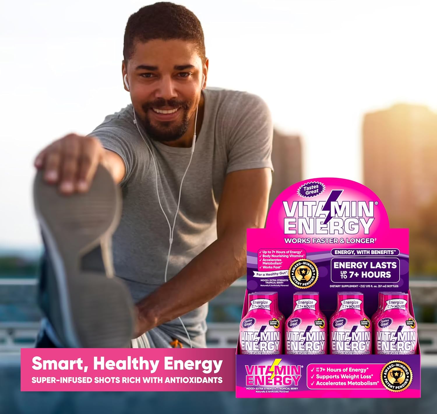 Sugar-Free Keto/Vegan Energy Shots with Rhodiola and Chamomile for 7+ Hours of Balanced Mood and Energy - Tropical Berry Flavor - 1.93 Fl Oz (Pack of 12)
