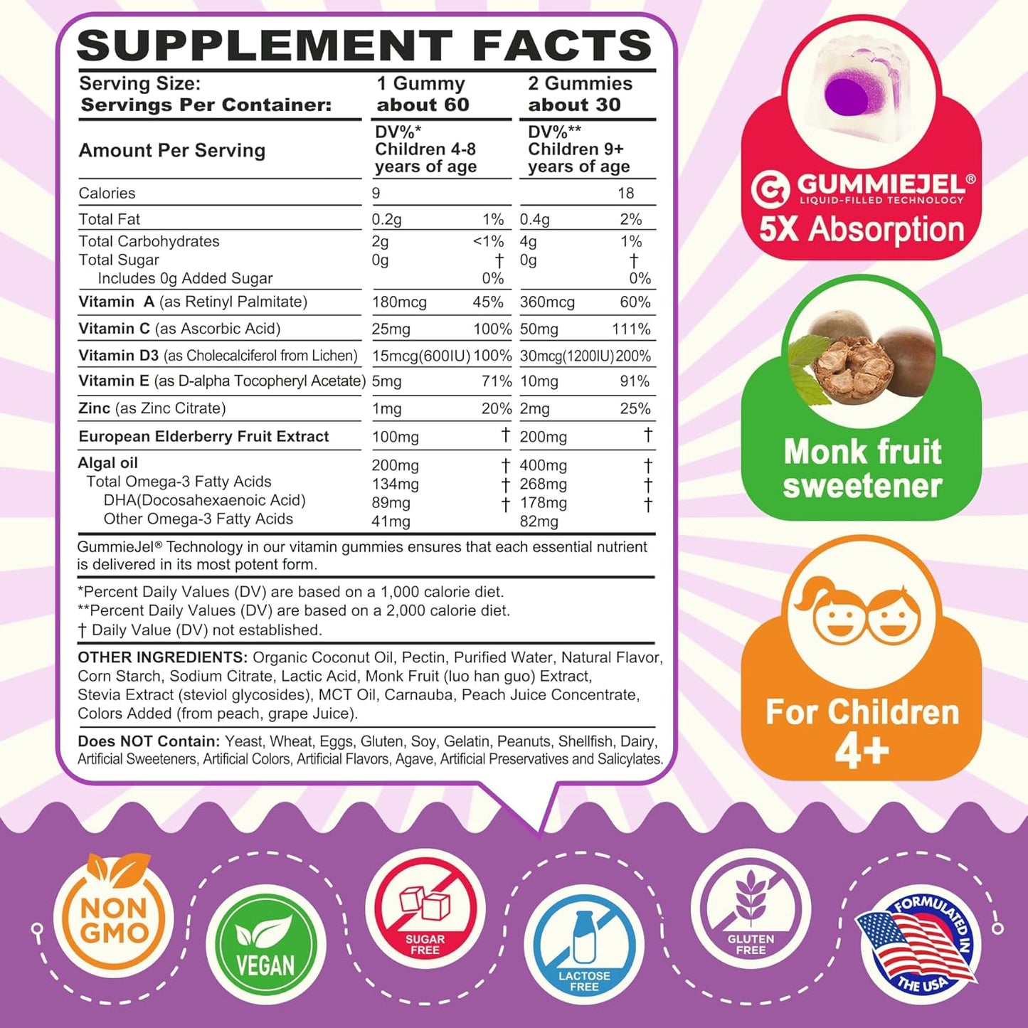 Sugar-Free Kids Immune Support & Multivitamin Gummies Bundle - 120 Count