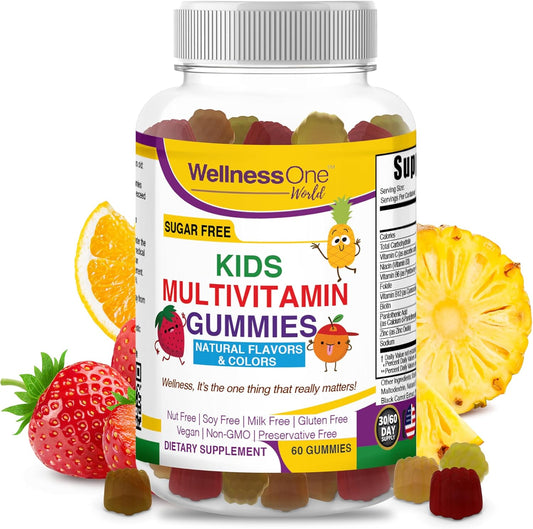 Sugar-Free Kids Multivitamin Gummies with Vitamin C, B6, B12 & Folic Acid - Immune Support Supplement - Natural Fruit Flavors - 60 Gummies