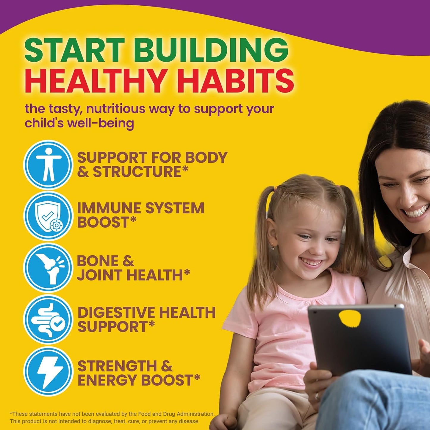 Sugar-Free Kids Multivitamin Gummies with Vitamin C, B6, B12 & Folic Acid - Immune Support Supplement - Natural Fruit Flavors - 60 Gummies