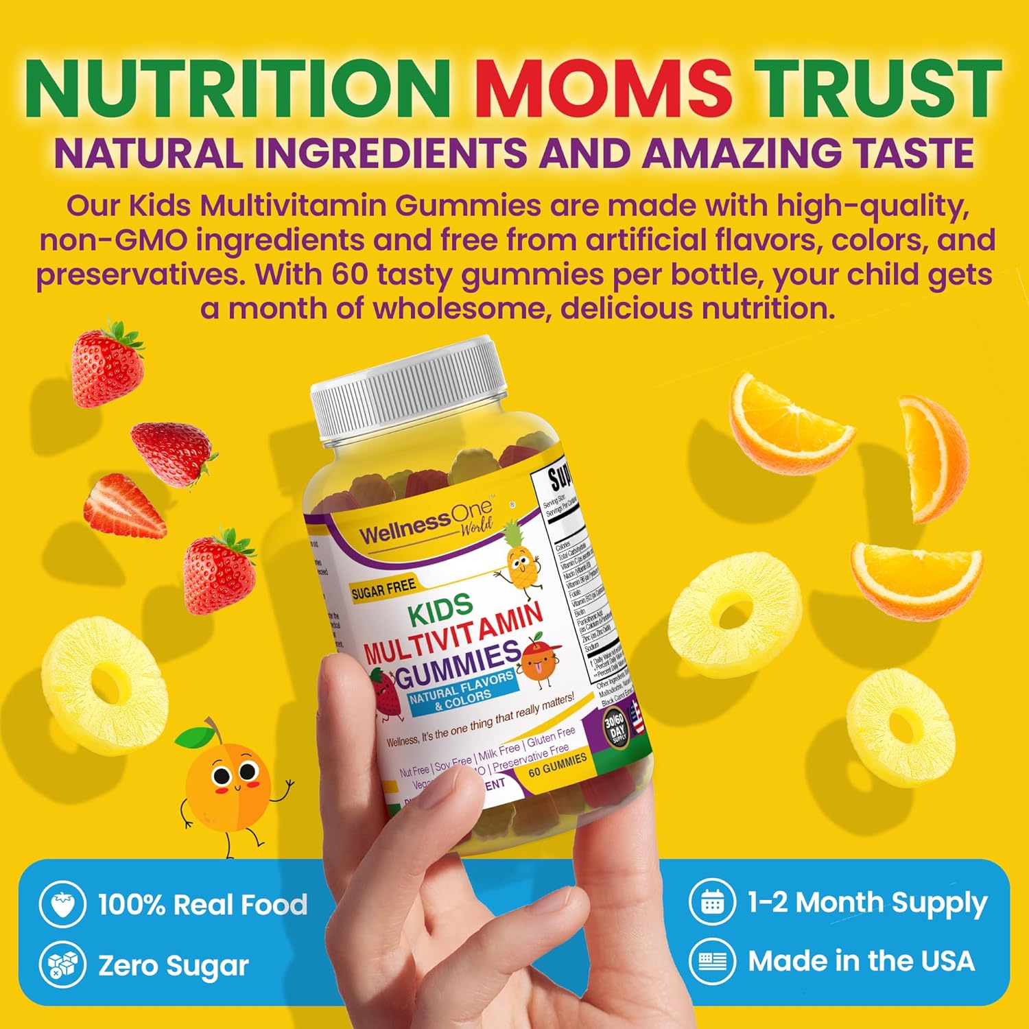 Sugar-Free Kids Multivitamin Gummies with Vitamin C, B6, B12 & Folic Acid - Immune Support Supplement - Natural Fruit Flavors - 60 Gummies