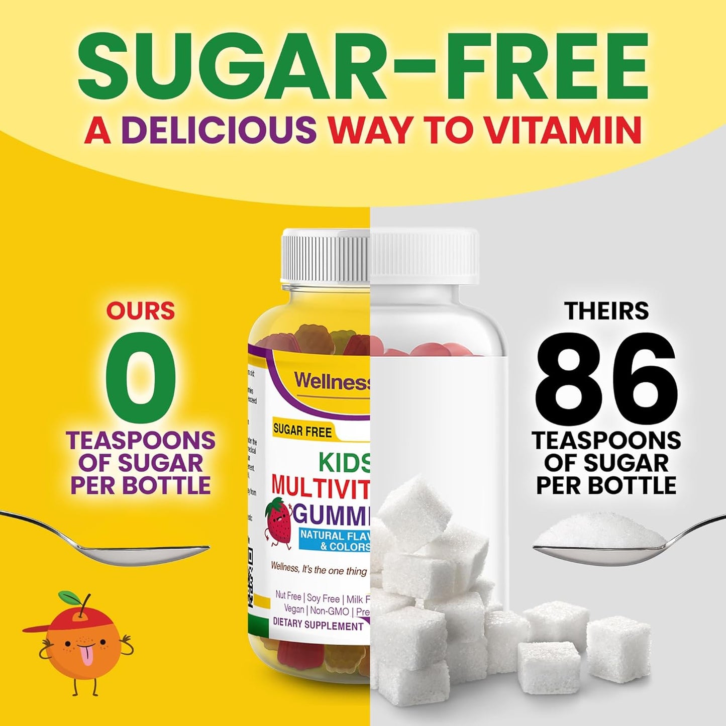 Sugar-Free Kids Multivitamin Gummies with Vitamin C, B6, B12 & Folic Acid - Immune Support Supplement - Natural Fruit Flavors - 60 Gummies