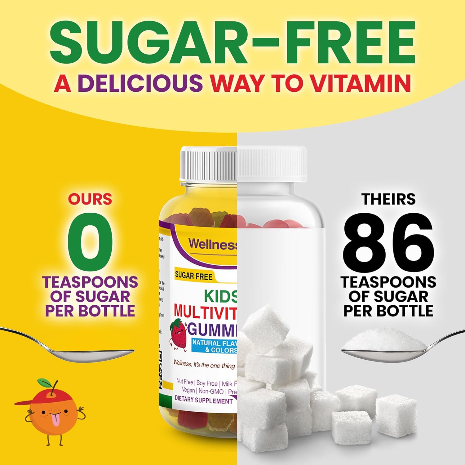 Sugar-Free Kids Multivitamin Gummies with Vitamin C, B6, B12 & Folic Acid - Immune Support Supplement - Natural Fruit Flavors - 60 Gummies