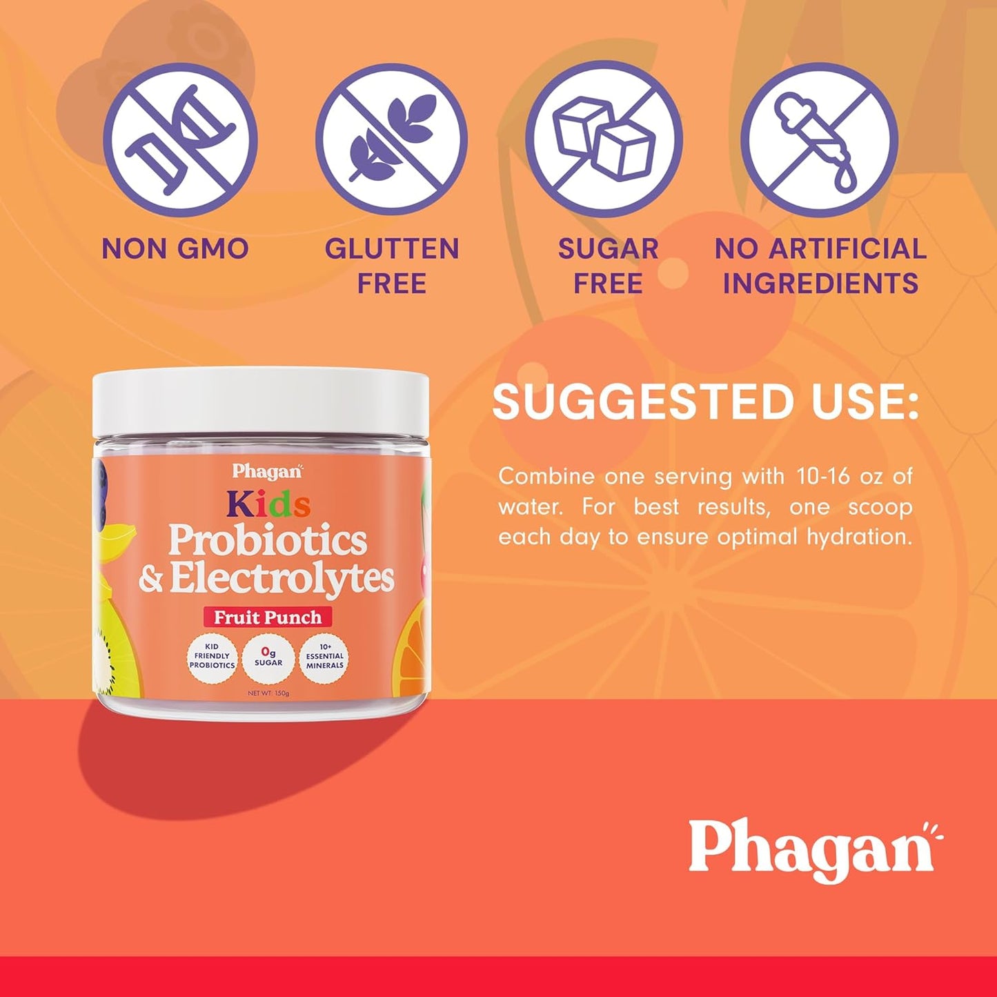 Sugar-Free Kids Probiotic Electrolyte Powder for Hydration, Digestive & Immune Support - Essential Minerals for Active Kids - Electrolyte Powder