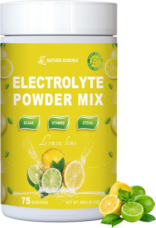 Sugar-Free Lemon Lime Electrolyte Powder with BCAAs & Vitamins - 75 Servings, Keto-Friendly & Non-GMO