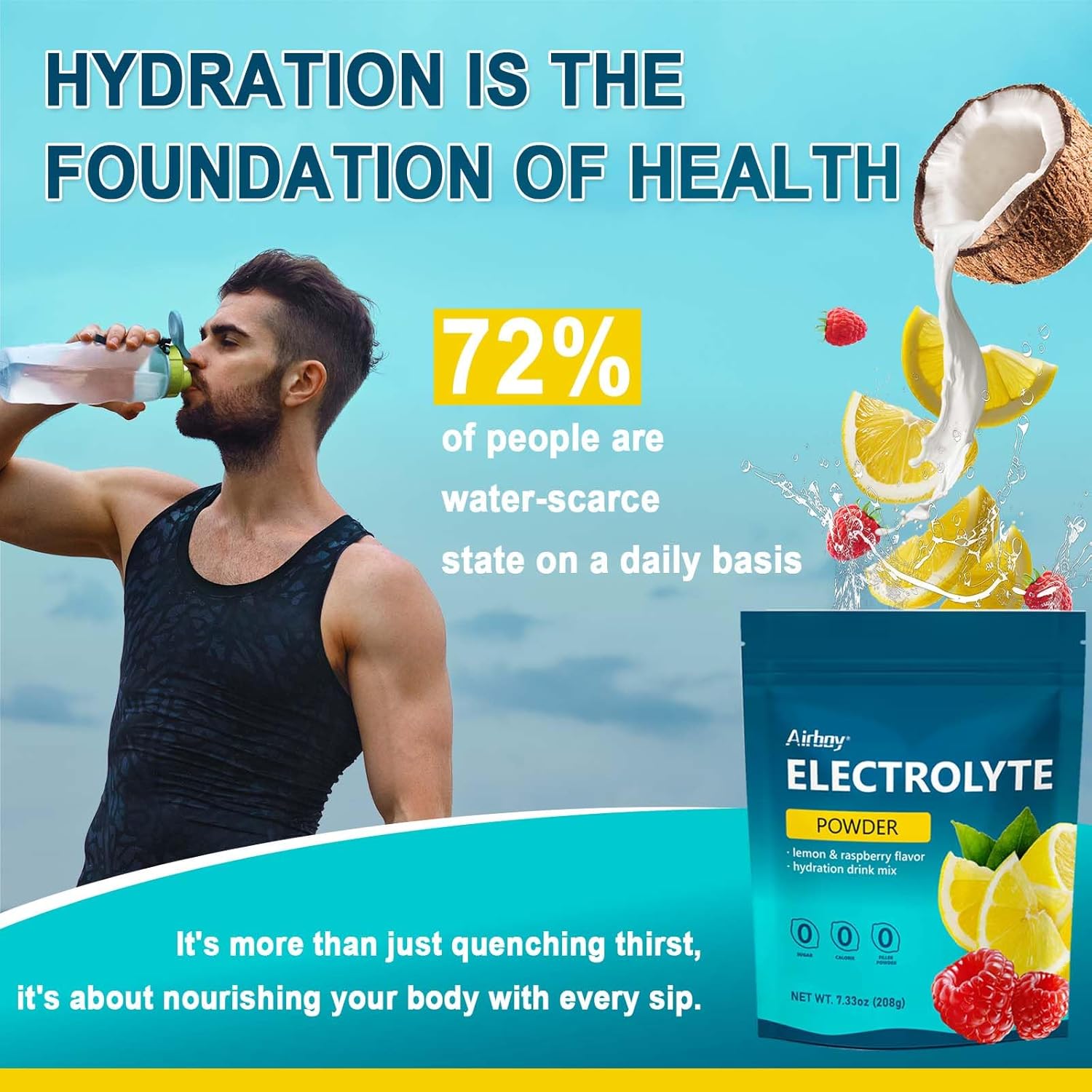 Sugar-Free Lemon Raspberry Electrolyte Powder Mix with 1000mg Potassium - Hydration Drink for Dehydration Relief, 32 Servings