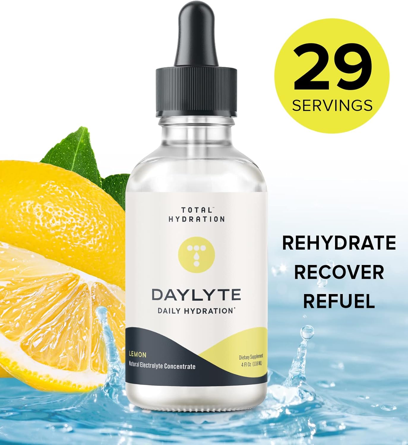 Sugar-Free Lemon Total Hydration Daylyte Electrolyte Drops with Magnesium, Calcium, Zinc - 29 Servings