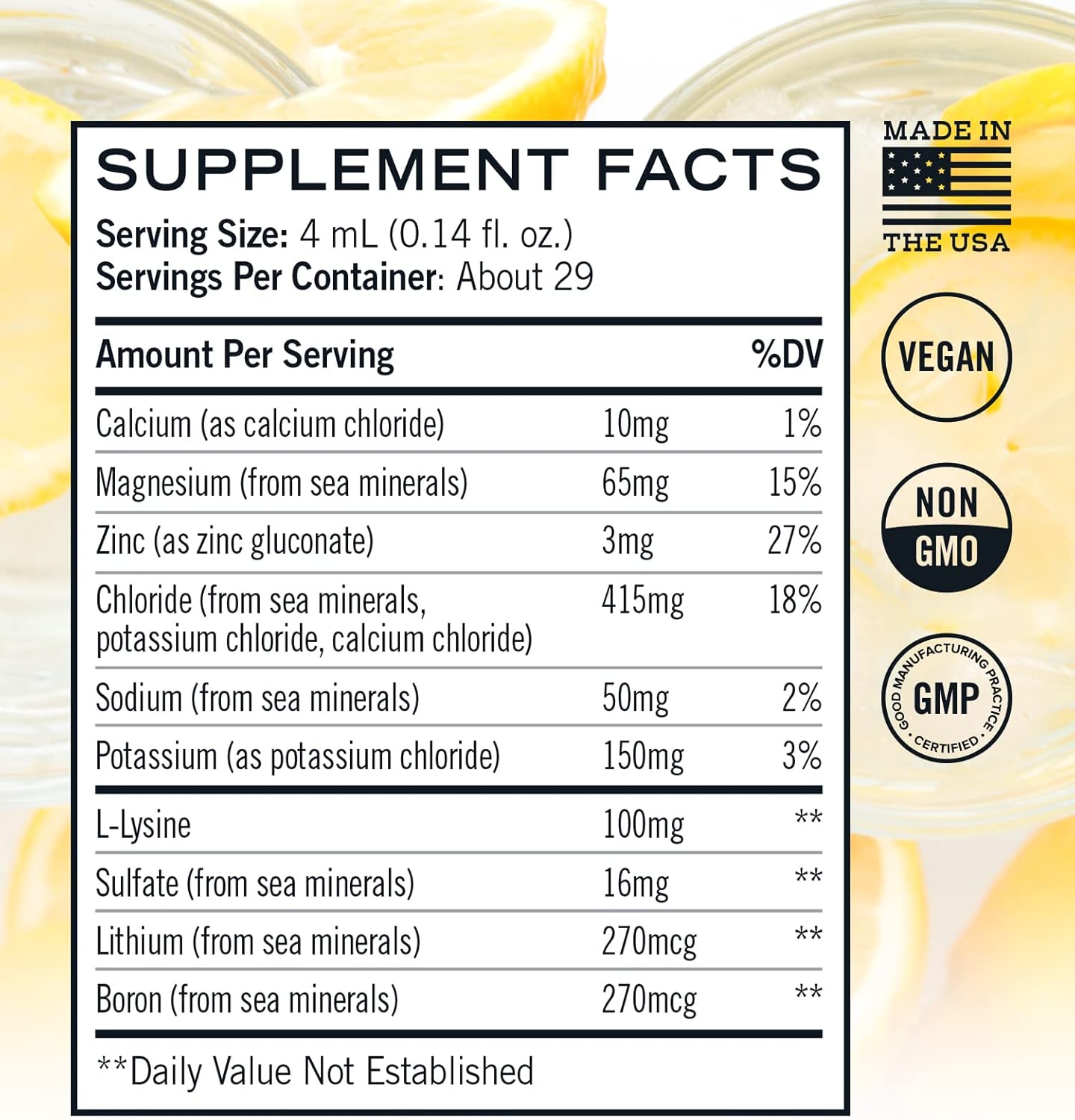 Sugar-Free Lemon Total Hydration Daylyte Electrolyte Drops with Magnesium, Calcium, Zinc - 29 Servings