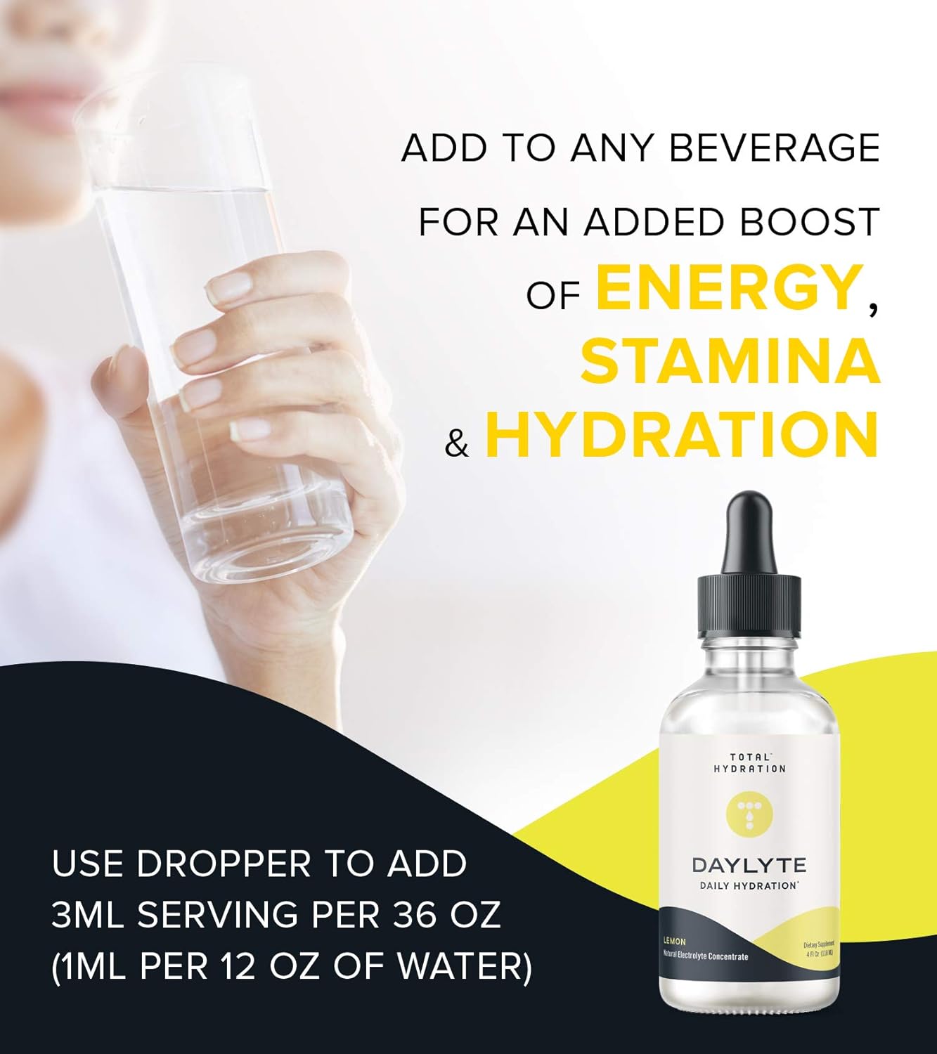 Sugar-Free Lemon Total Hydration Daylyte Electrolyte Drops with Magnesium, Calcium, Zinc - 29 Servings