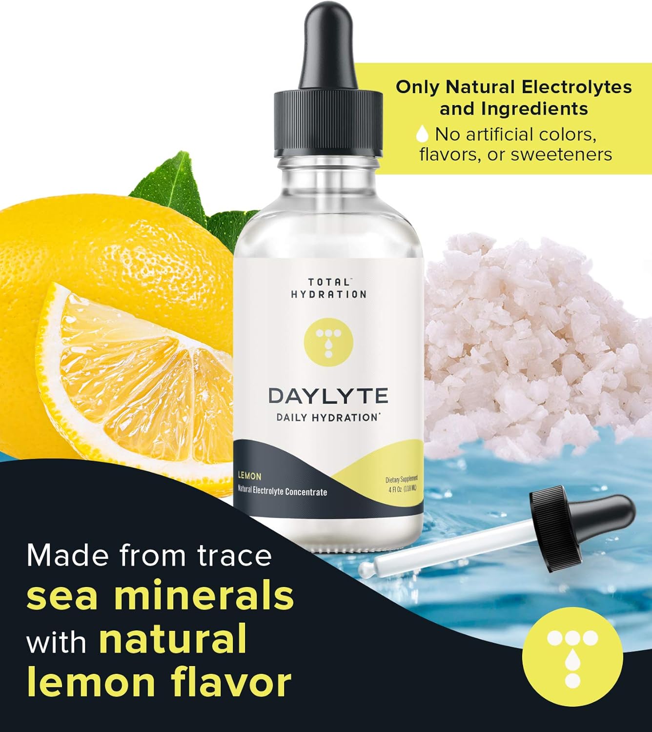 Sugar-Free Lemon Total Hydration Daylyte Electrolyte Drops with Magnesium, Calcium, Zinc - 29 Servings