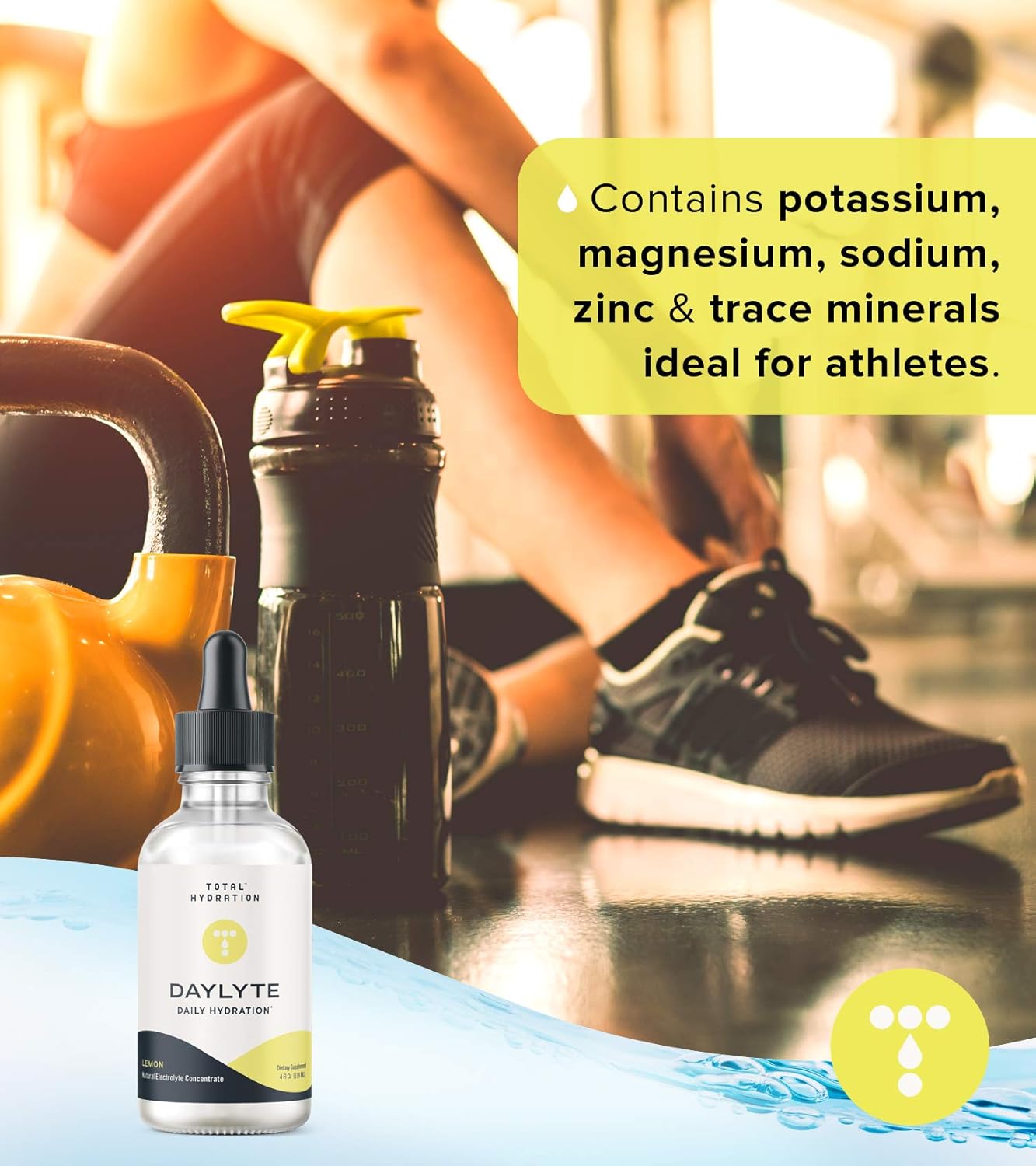 Sugar-Free Lemon Total Hydration Daylyte Electrolyte Drops with Magnesium, Calcium, Zinc - 29 Servings