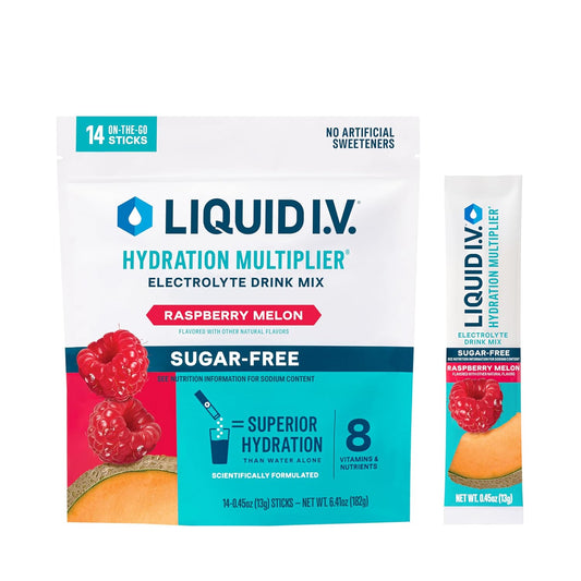 Sugar-Free Liquid I.V.® Electrolyte Powder Drink Mix - Raspberry Melon Flavor | Hydration Multiplier | 1 Pack (14 Servings)