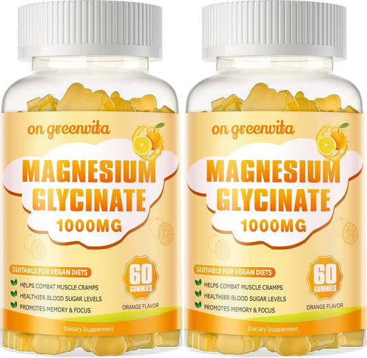 Sugar Free Magnesium Glycinate Gummies 1000mg with Potassium, Vitamin D, B6, CoQ10 - Calm Mood & Sleep Support - 240 Orange Gummies