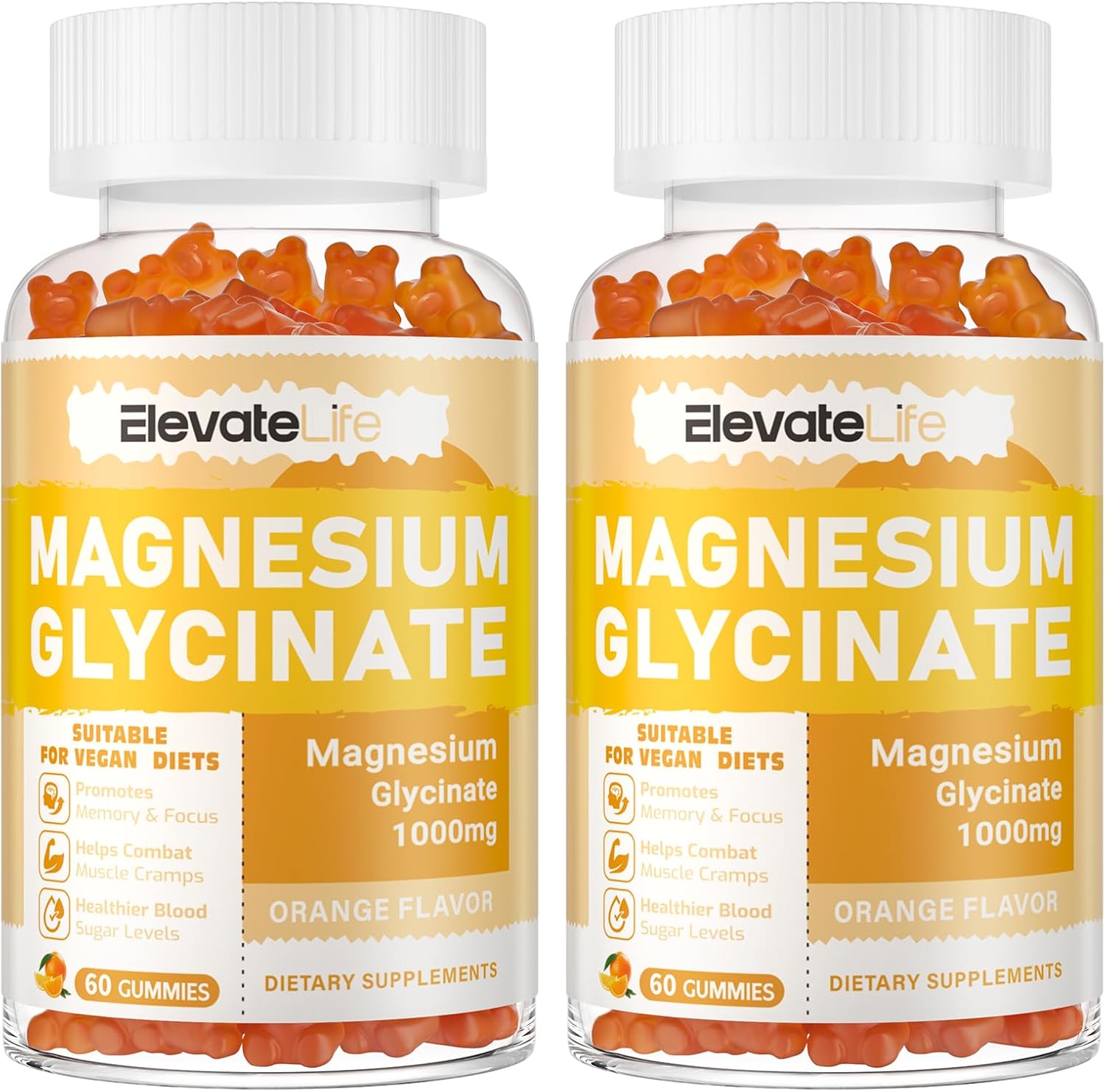 Sugar-Free Magnesium Glycinate Gummies 1000mg with Vitamin D, B6, CoQ10 - Calm Mood & Sleep Support - 120 Orange Gummies