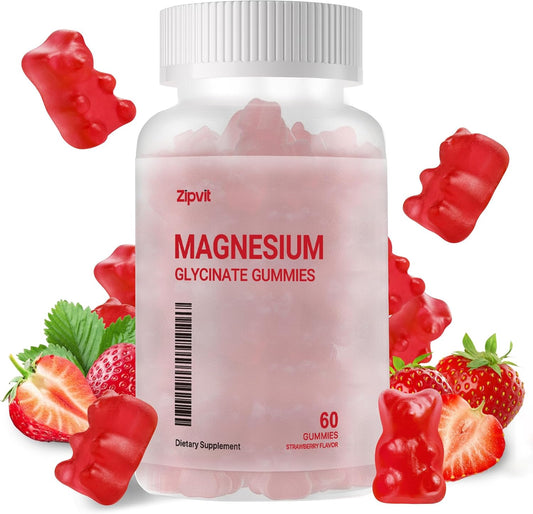 Sugar-Free Magnesium Glycinate Gummies 1000mg with Vitamin D, B6, CoQ10 - Strawberry Flavored Sleep & Mood Support - 60 Gummies