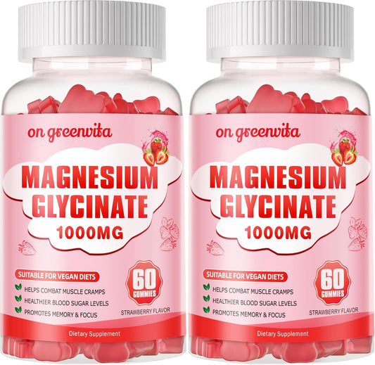 Sugar-Free Magnesium Glycinate Gummies 1000mg with Vitamin D, B6, CoQ10 - Calm Mood & Sleep Support - 240 Strawberry Gummies