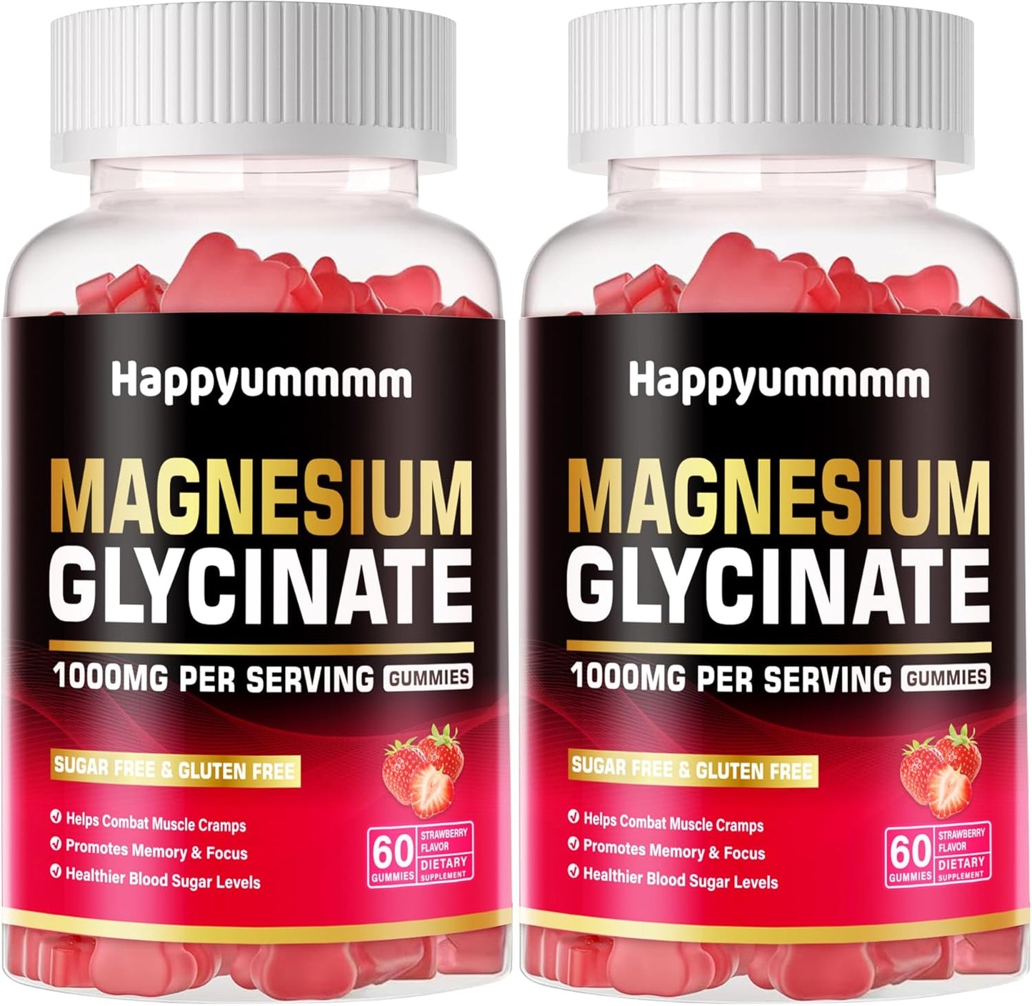 Sugar-Free Magnesium Glycinate Gummies 1000mg with Vitamin D, B6, and CoQ10 - Calm Mood & Sleep Support - 120 Strawberry Gummies