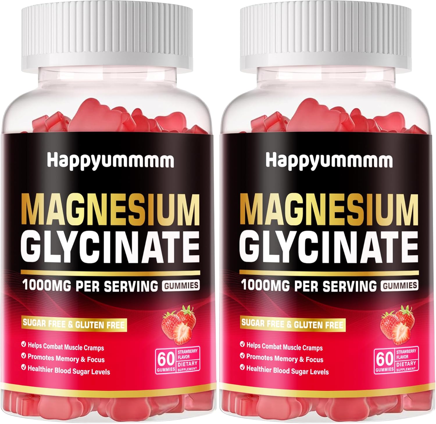 Sugar-Free Magnesium Glycinate Gummies 1000mg with Vitamin D, B6, and CoQ10 - Calm Mood & Sleep Support - 120 Strawberry Gummies