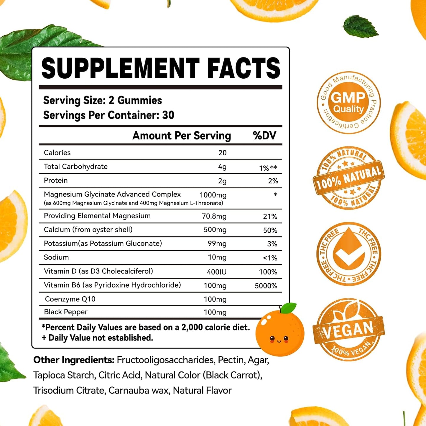 Sugar-Free Magnesium Glycinate Gummies 1000mg with Vitamin D, B6, CoQ10 - Calm Mood & Sleep Support - 120 Orange Gummies